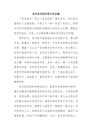 促进首发经济研讨发言稿