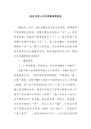 2024年度上半年党建述职报告