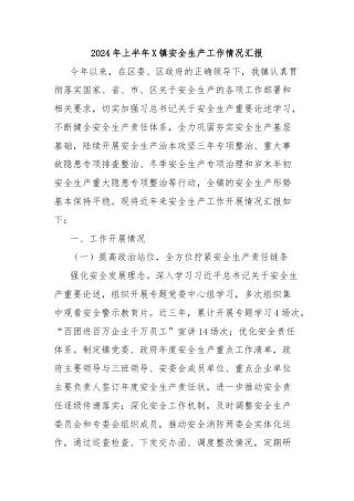 2024年上半年X镇安全生产工作情况汇报
