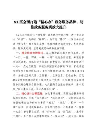 XX区全面打造“精心办”政务服务品牌，助推政务服务质效大提升