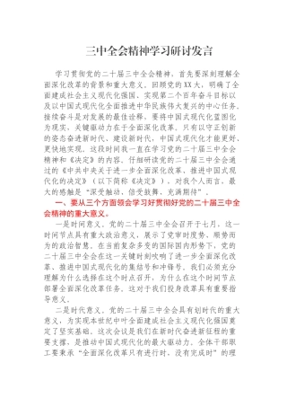 三中全会精神学习研讨发言