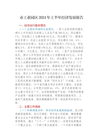 市工业园区2024年上半年经济发展报告