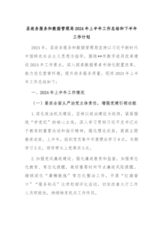 县政务服务和数据管理局2024年上半年工作总结和下半年工作计划