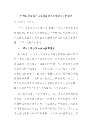 在2024年全市人大执法检查工作推进会上的讲话
