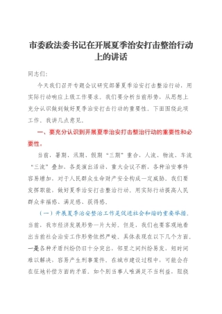 市委政法委书记在开展夏季治安打击整治行动上的讲话