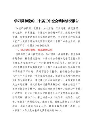 学习贯彻党的二十届三中全会精神情况报告
