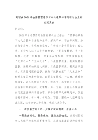 副职在2024年检察院理论学习中心组集体学习研讨会上的交流发言