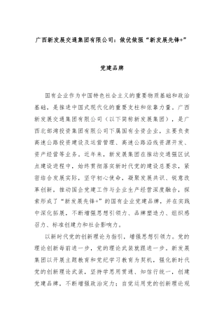 广西新发展交通集团有限公司：做优做强“新发展先锋+”党建品牌