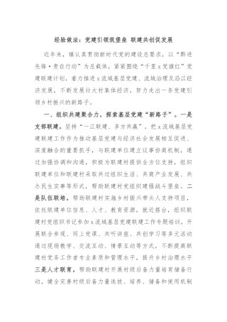 经验做法：党建引领筑堡垒 联建共创促发展