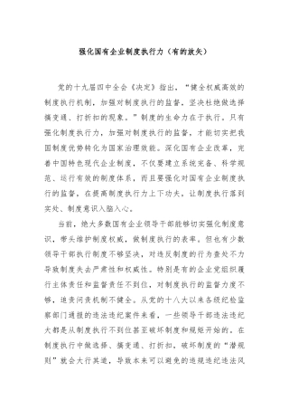 强化国有企业制度执行力（有的放矢）