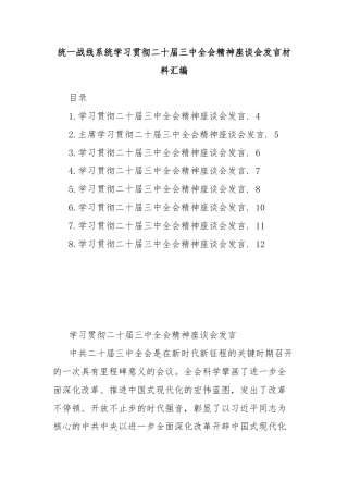 统一战线系统学习贯彻二十届三中全会精神座谈会发言材料汇编