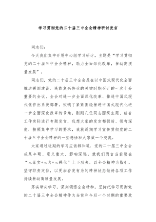 学习贯彻党的二十届三中全会精神研讨发言