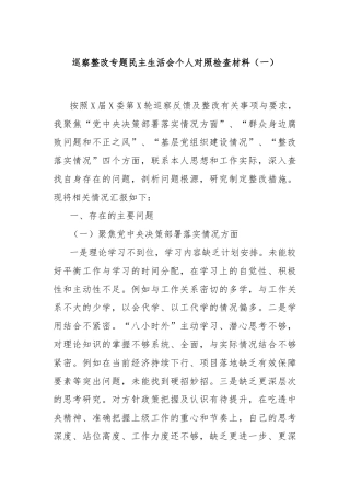 巡察整改专题民主生活会个人对照检查材料（一）