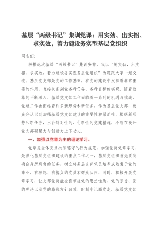 基层“两级书记”集训党课：用实劲、出实招、求实效，着力建设务实型基层党组织