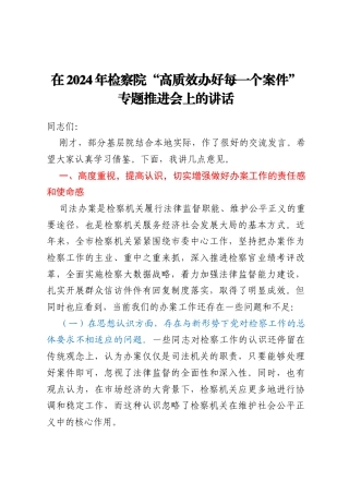 在2024年检察院“高质效办好每一个案件”专题推进会上的讲话