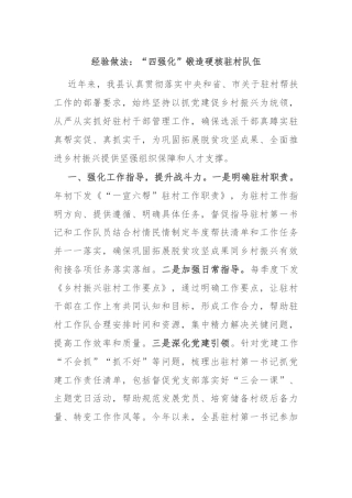 经验做法：“四强化”锻造硬核驻村队伍