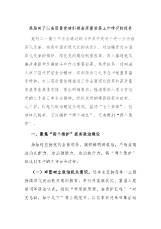 某局关于以高质量党建引领高质量发展工作情况的报告