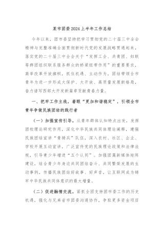 某市团委2024上半年工作总结