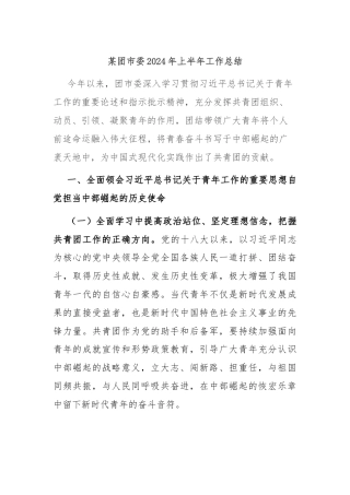 某团市委2024年上半年工作总结