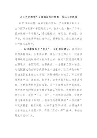 县人力资源和社会保障局派驻村第一书记心得感悟