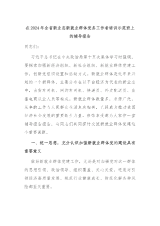 在2024年全省新业态新就业群体党务工作者培训示范班上的辅导报告