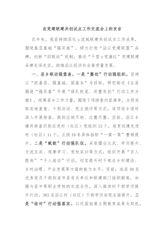 在党建联建共创试点工作交流会上的发言