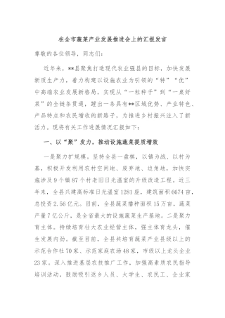 在全市蔬菜产业发展推进会上的汇报发言