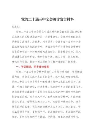 党的二十届三中全会研讨发言材料