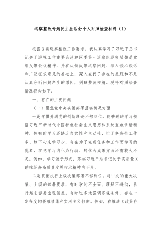 巡察整改专题民主生活会个人对照检查材料（1）