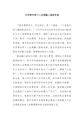 引导青年将个人发展融入国家发展