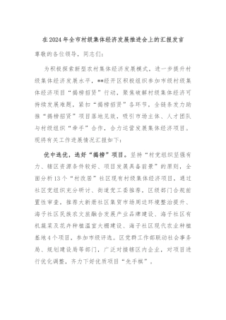 在2024年全市村级集体经济发展推进会上的汇报发言