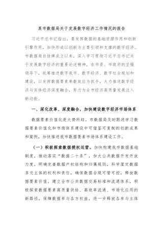 某市数据局关于发展数字经济工作情况的报告
