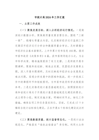市统计局2024年工作汇报