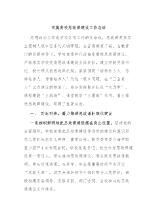 市属高校思政课建设工作总结