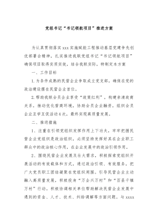 党组书记“书记领航项目”推进方案