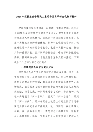 2024年巡视整改专题民主生活会党员干部自我剖析材料