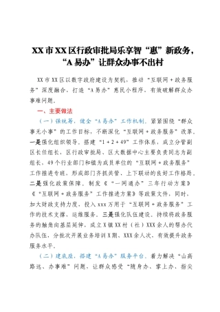XX市XX区行政审批局乐享智“惠”新政务，“A易办”让群众办事不出村
