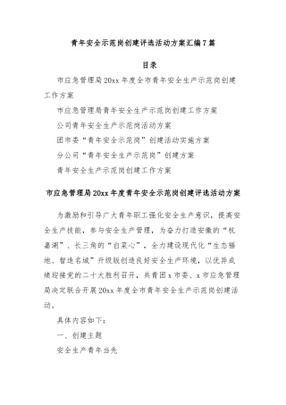 (7篇)青年安全生产示范岗创建评选活动方案汇编