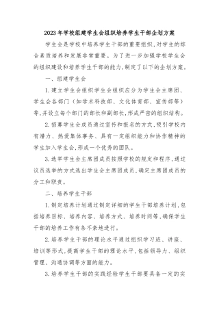 2023年学校组建学生会组织培养学生干部企划方案