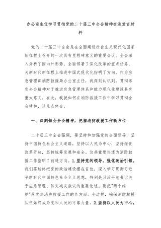 办公室主任学习贯彻党的二十届三中全会精神交流发言材料