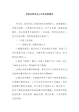 村党支部书记上半年述职报告