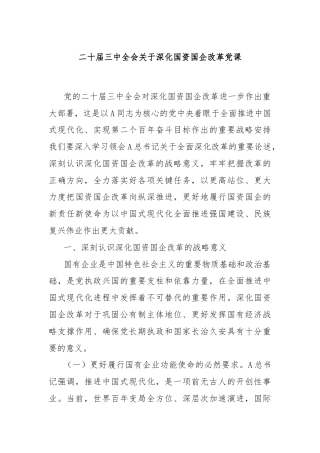 二十届三中全会关于深化国资国企改革党课