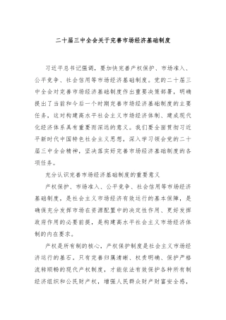 二十届三中全会关于完善市场经济基础制度