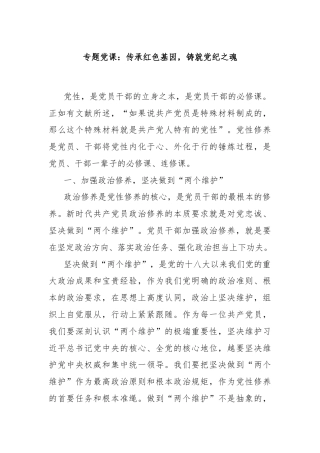 专题党课：传承红色基因，铸就党纪之魂