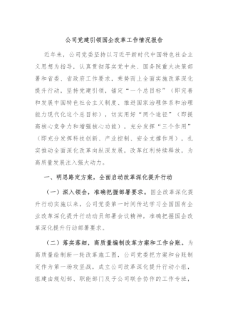 公司党建引领国企改革工作情况报告