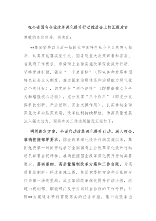 在全省国有企业改革深化提升行动推进会上的汇报发言