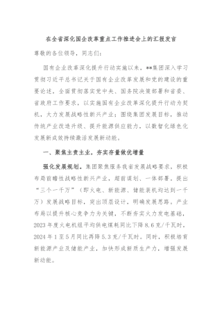 在全省深化国企改革重点工作推进会上的汇报发言