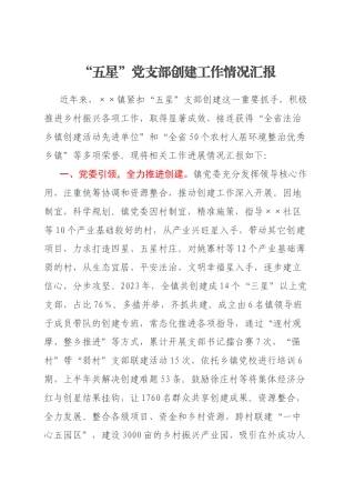 “五星”党支部创建工作情况汇报