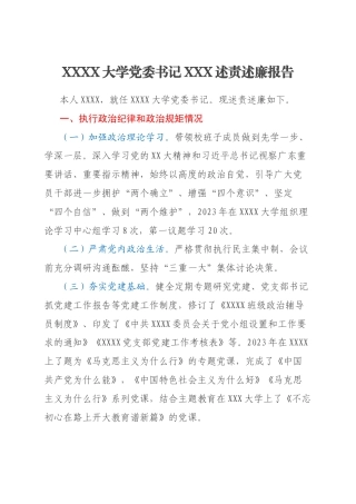 XXXX大学党委书记XXX述责述廉报告