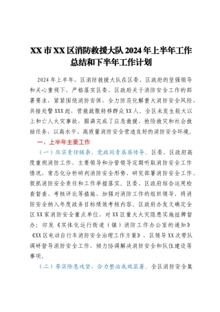 XX市XX区消防救援大队2024年上半年工作总结和下半年工作计划